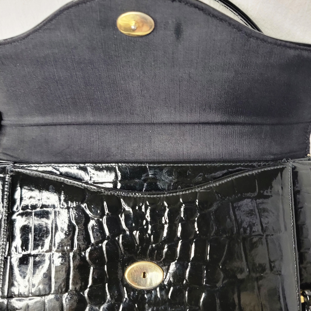 Vintage Goubaud de Paris 1950s Black Patent Croc Embossed Handbag Kelly Style - Picture 6 of 8